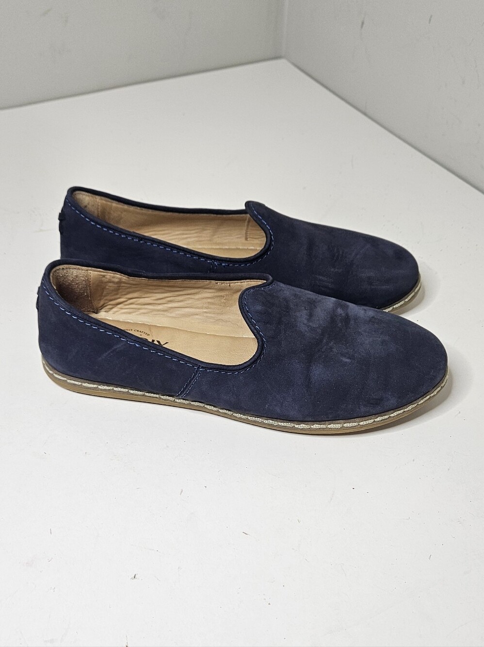 Charix Navy Blue Suede Slip-on Shoes Turkish Design Loafers Women's 38 8